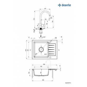 Deante SET ZQZAS11A Jednodrez s odkvapom + batéria, metalická šedá
