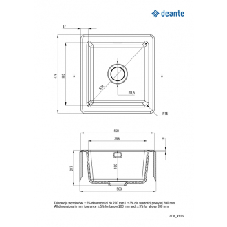 Deante SABOR ZCB_N103 Jednodrez 475x450x215 keramika, čierna