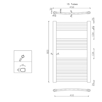 ALYA vykurovacie teleso oblé 450x800mm, 196W, chróm 1110-01