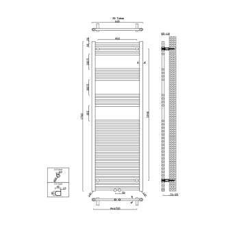 ALYA vykurovacie teleso rovné 600x1760mm, stredové pripojenie, 560W, chróm 1145-12