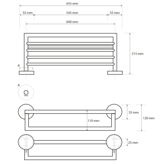 X-STEEL polička na uteráky s hrazdou, brúsená nerez (104205075) XS406