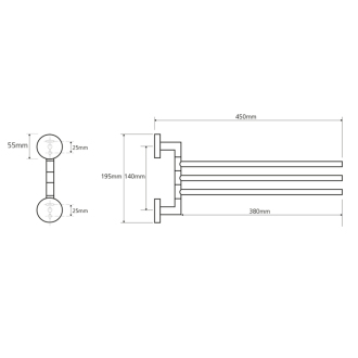 X-ROUND trojitý držiak na uteráky otočný 450mm, chróm (104204112) XR407