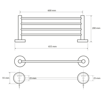 X-ROUND E polička na uteráky 650mm, chróm (104105082) XR412