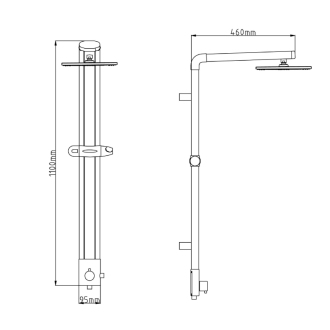 TOUR sprchový stĺp na napojenie na batériu, výška 1100mm, hliník SL030