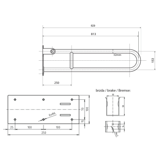 Madlo sklopné 813mm, nerez (301102081) XH518