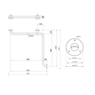 Madlo do sprchy 670x670mm, nerez (301102031) XH544