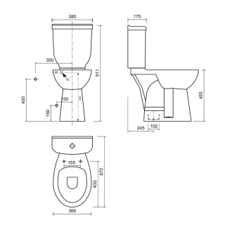 WC kombi pre telesne postihnutých 36,3x67,2cm, spodný odpad BD301.410.00