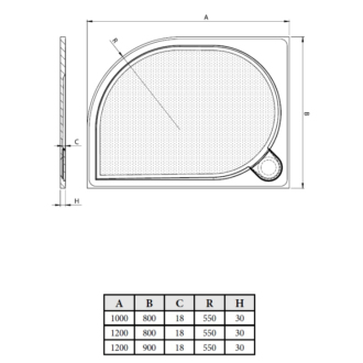 LARA - vanička liaty mramor, štvrťkruh 1200x900x30 mm, ľavé, bez nôh , VANKCCTVRT1290L