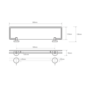 X-ROUND E sklenená polička s výklopnou hrazdou 300x130mm, chróm (104102202) XR607