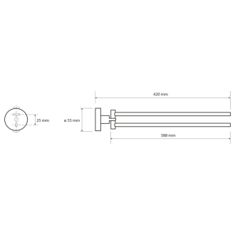 X-ROUND dvojitý držiak uterákov otočný 420mm, chróm (104204191) XR405
