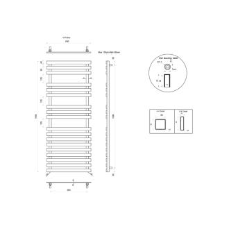 TRUVA vykurovacie teleso 600x1500mm, 491W, brúsený nerez NR325