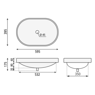 LIMA keramické umývadlo 59,5x17,5x39,5 cm, polozápustné BH7022