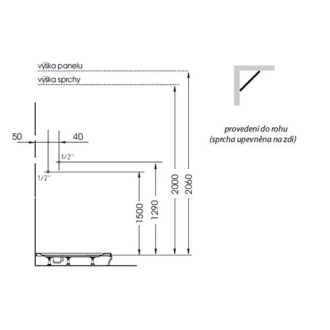 LUK termostatický sprchový panel 250x1300mm, rohový 80325