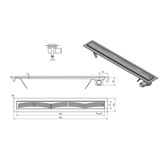 VENTO nerezový sprchový kanálik s roštom, 760x140x92 mm 2708-80