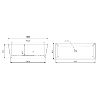 KVADRIE vaňa 1590x650x550mm, liaty mramor, objem 360l, biela lesk GVKV1590
