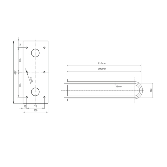 Podperné madlo v tvare U, 900 mm, nerez (301102991) XH542