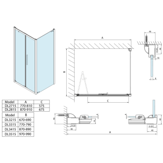 Lucis Line štvorcový sprchovací kút 900x900mm Ľ/P variant DL2815DL3415