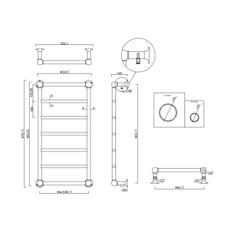 UNO retro vykurovacie teleso 493x951mm, 175W, leštená nerez NR816