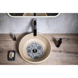 PRIORI keramické umývadlo, priemer 42cm, béžová s modrým vzorom PI011