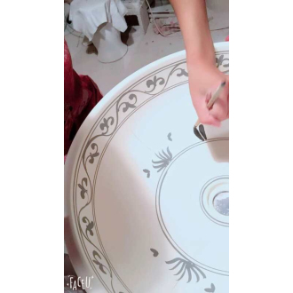 PRIORI keramické umývadlo, priemer 42cm, biela s modrým vzorom PI012