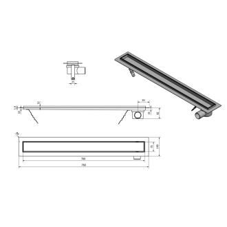 PAVINO Nerezový sprchový kanálik s roštom pre dlažbu, 760x140x92 mm 2710-80