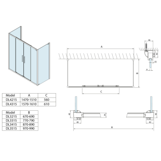 Lucis Line trojstenný sprchovací kút 1500x700x700mm DL4215DL3215DL3215