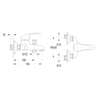 Aqualine 35 nástenná vaňová batéria, rozteč 100mm, chróm 52158