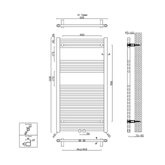 ALYA vykurovacie teleso rovné 600x1118 mm, stredové pripojenie, 364W, chróm 1145-10
