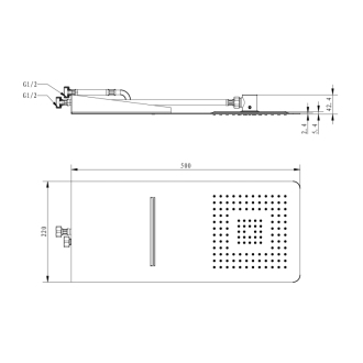 SLIM nástenná hlavová sprcha s kaskádou 220x500x2, 4mm, leštená nerez MS746