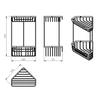 SMART dvojposchodová rohová polica 200x325x151mm, chróm 2482