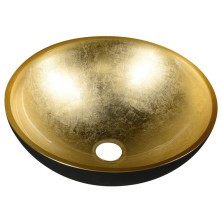 MURANO BLACK-GOLD sklenené umývadlo okrúhle 40x14 cm, čierna/zlatá AL5318-77