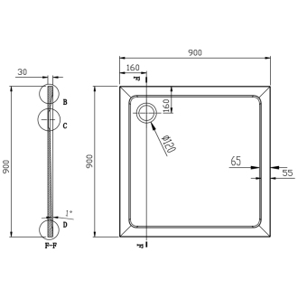 TECMI sprchová vanička z liateho mramoru, štvorec 90x90x3 cm PQ009