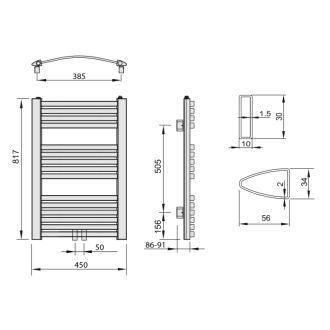 STING Vykurovacie teleso 450x817 mm, stredové pripojenie, 328 W, biela NG408