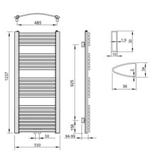 STING Vykurovacie teleso 550x1237 mm, stredové pripojenie, 589 W, biela NG512