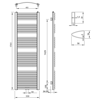 STING vykurovacie teleso 550x1741 mm, stredové pripojenie, 839 W, biela NG517
