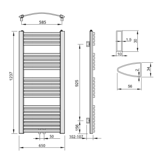 STING Vykurovacie teleso 650x1237 mm, stredové pripojenie, 679 W, biela NG612