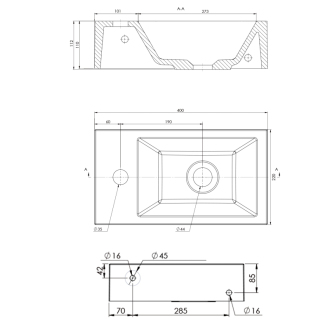 AMAROK umývadlo 40x11x22cm, liaty mramor, biela, batéria vľavo AR400