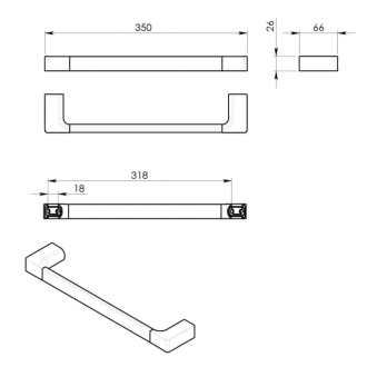 PIRENEI držiak uterákov 350x66mm, chróm PI213513