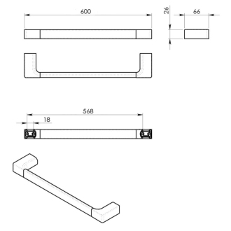 PIRENEI držiak uterákov 600x66mm, čierna mat PI216014