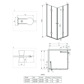 Deante KERRIA KTK_042P Sprchovací kút 80x80, chróm-číra