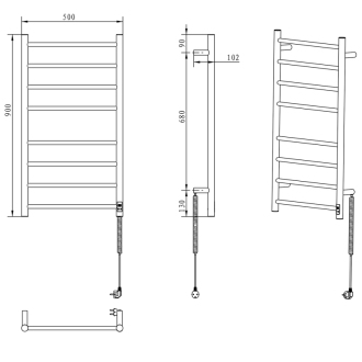 REDONDO Elektrický sušiak uterákov s časovačom, okrúhly, 500x900 mm, 75 W, čierna mat ER220BT