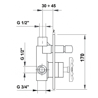 INDUSTRY podomietková sprchová batéria, 2 výstupy, chróm / čierna 5185XTT