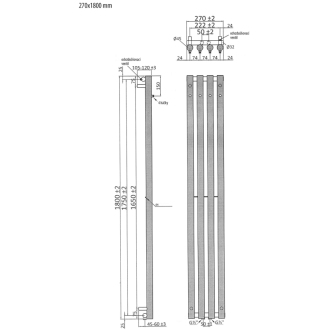 PILON vykurovacie teleso 270x1800 mm, so štyrmi háčikmi pre uterák, biela mat IZ121