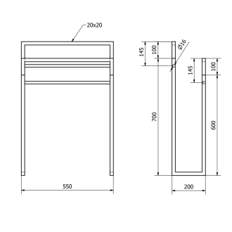 SKA stojan na uteráky 550x800x200mm, čierna mat/dub SKA308