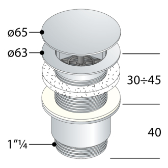 Neuzatvárateľná okrúhla výpusť pre umývadlá bez prepadu, V 30-45mm, chróm 147.555.5