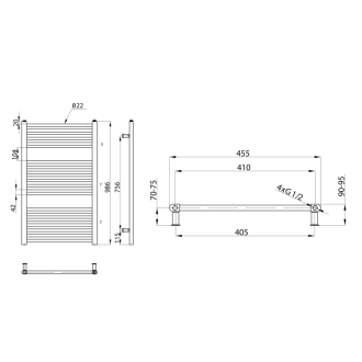 DIRECT vykurovacie teleso s bočným pripojením 450x990 mm, 426 W, strieborná štrukturálna ILS94E