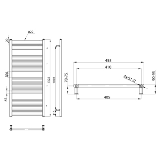DIRECT vykurovacie teleso s bočným pripojením 450x1320 mm, 564 W, strieborná štrukturálna ILS34E