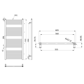 DIRECT vykurovacie teleso s bočným pripojením 600x1320 mm, 714 W, strieborná štrukturálna ILS36E