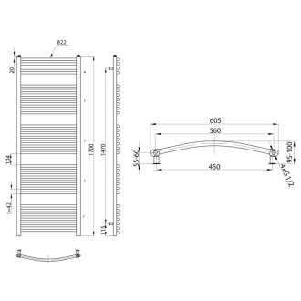 ORBIT vykurovacie teleso s bočným pripojením 600x1700 mm, 909 W, strieborná štrukturálna ILA66E