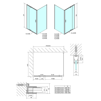 Easy Line obdĺžnik/štvorec sprchovací kút pivot dvere 800-900x800mm L/P variant, brick sklo